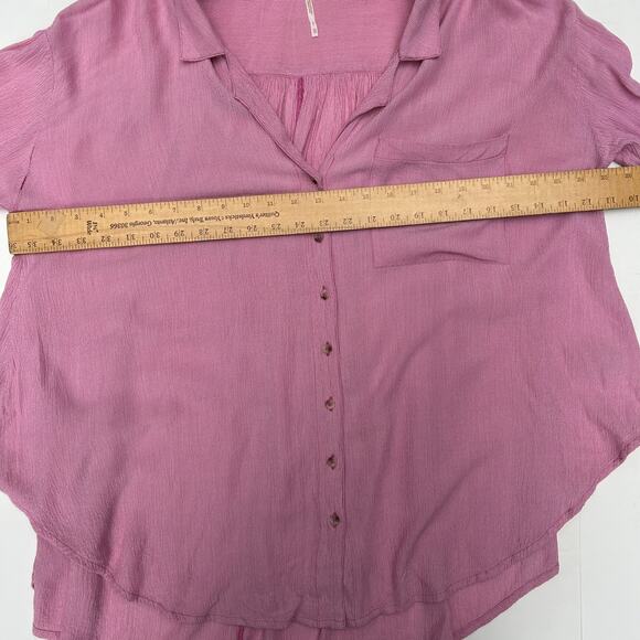 Free People Gauze Shirt Long Sleeve Pink Stripe Pocket High Low Button Up XS - Picture 9 of 11